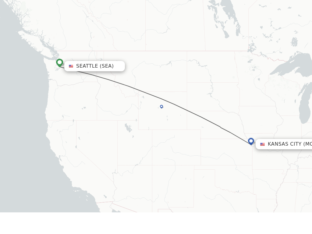 Flights from Seattle to Kansas City route map