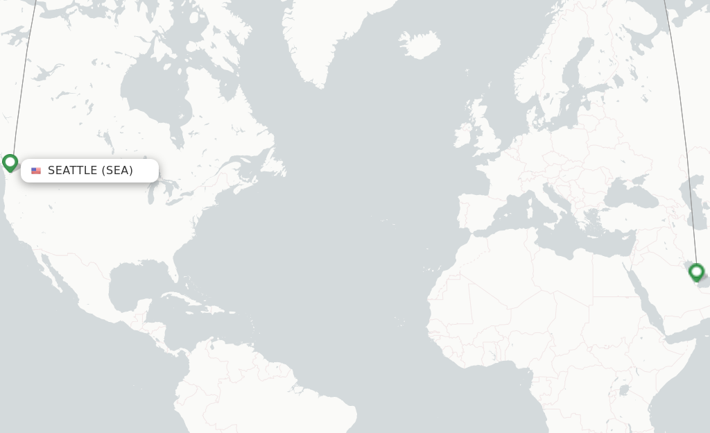 Route map with flights from Seattle with Qatar Airways