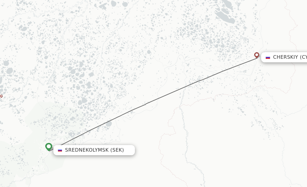 Flights from Srednekolymsk to Cherskiy route map