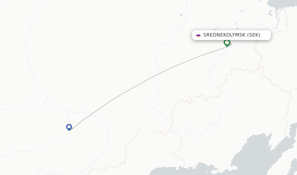 Route map with flights from Srednekolymsk with Yakutia