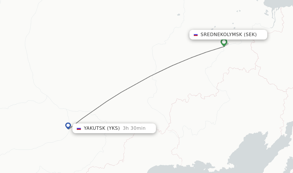 Flights from Srednekolymsk to Yakutsk route map