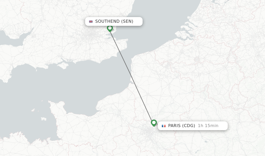 Flights from Paris to Southend route map