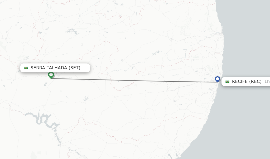 Flights from Serra Talhada to Recife route map