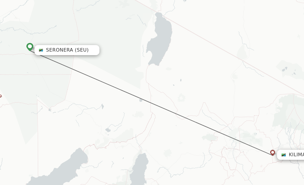 Flights from Seronera to Kilimanjaro route map