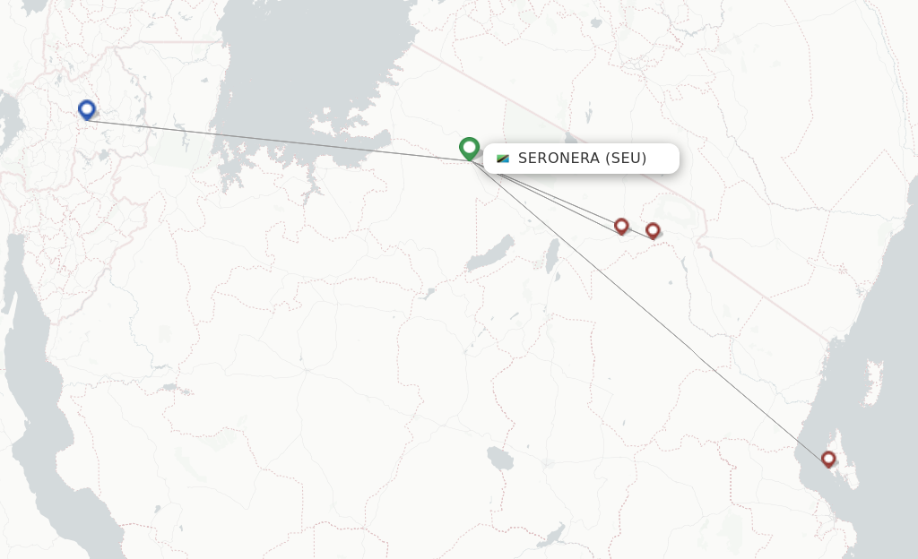 Flights from Seronera to Kigali route map