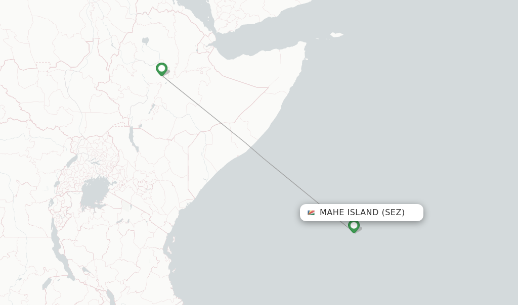 Route map with flights from Mahe Island with Ethiopian