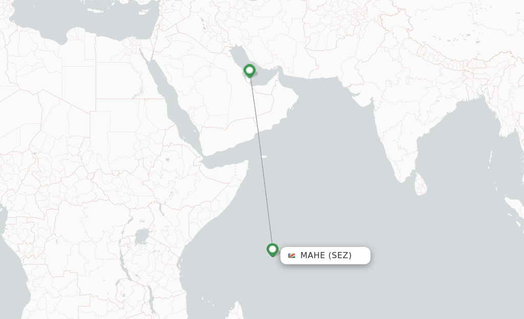 Route map with flights from Mahe with Qatar Airways