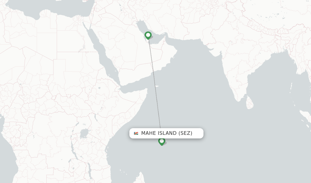 Route map with flights from Mahe Island with Qatar Airways