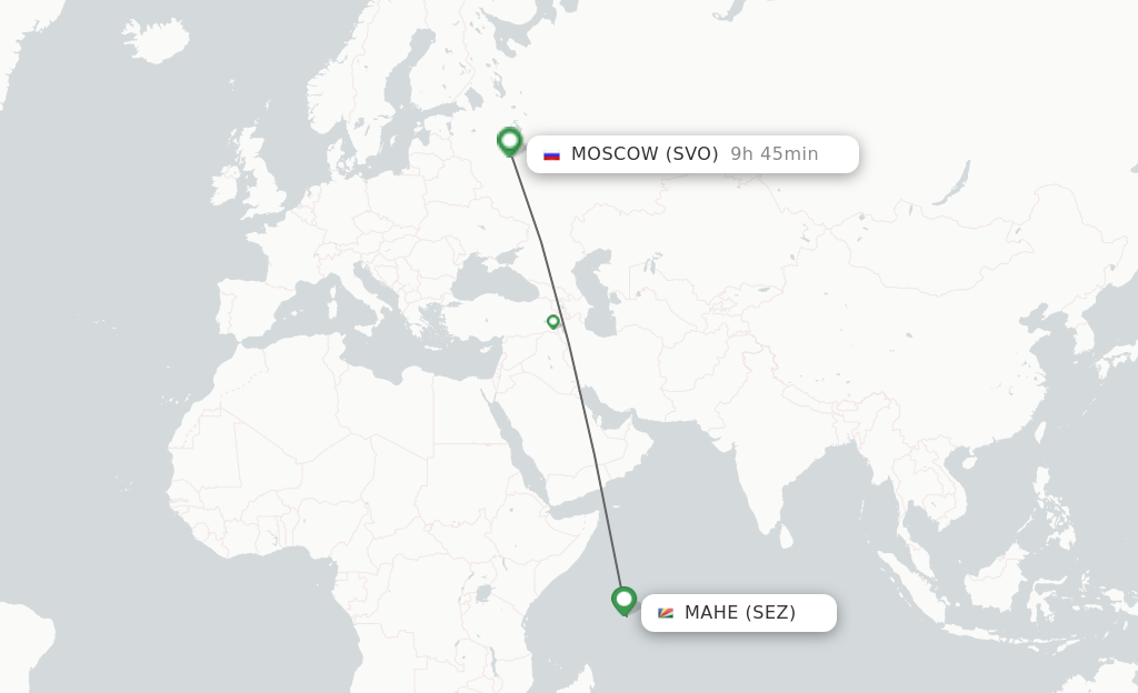 Flights from Mahe Island to Moscow route map