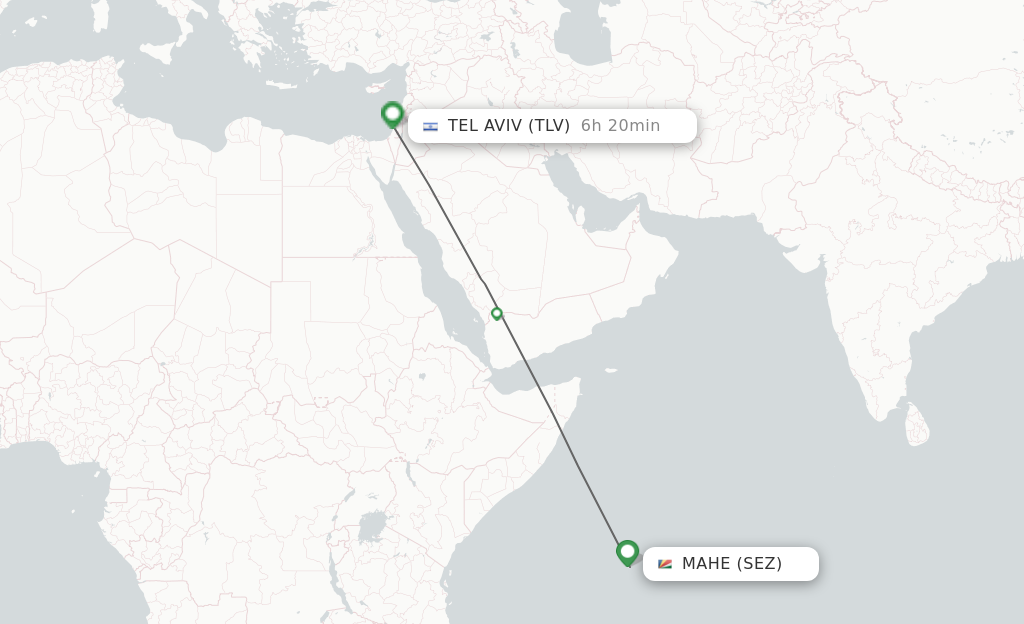Flights from Mahe to Tel Aviv route map