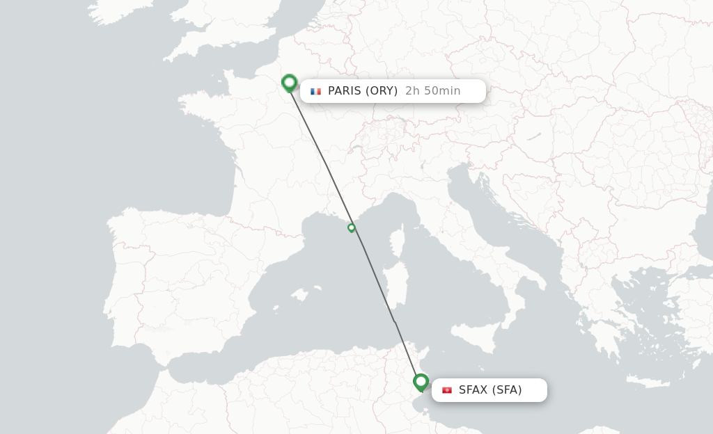 Flights from Sfax to Paris route map