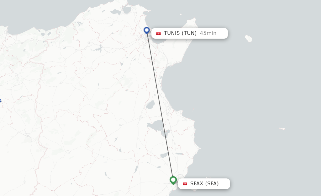 Flights from Sfax to Tunis route map
