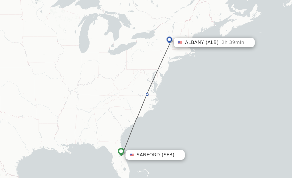 Flights from Orlando to Albany route map
