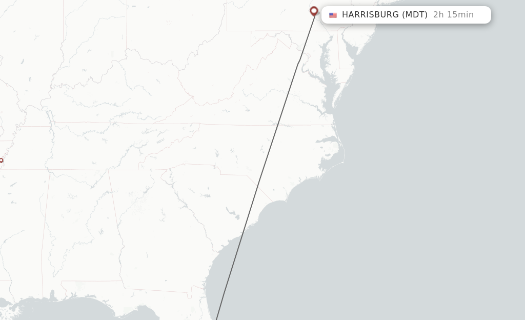 Flights from Sanford to Harrisburg route map