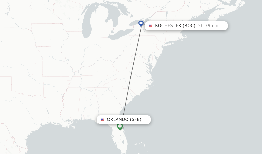 Flights from Orlando to Rochester route map