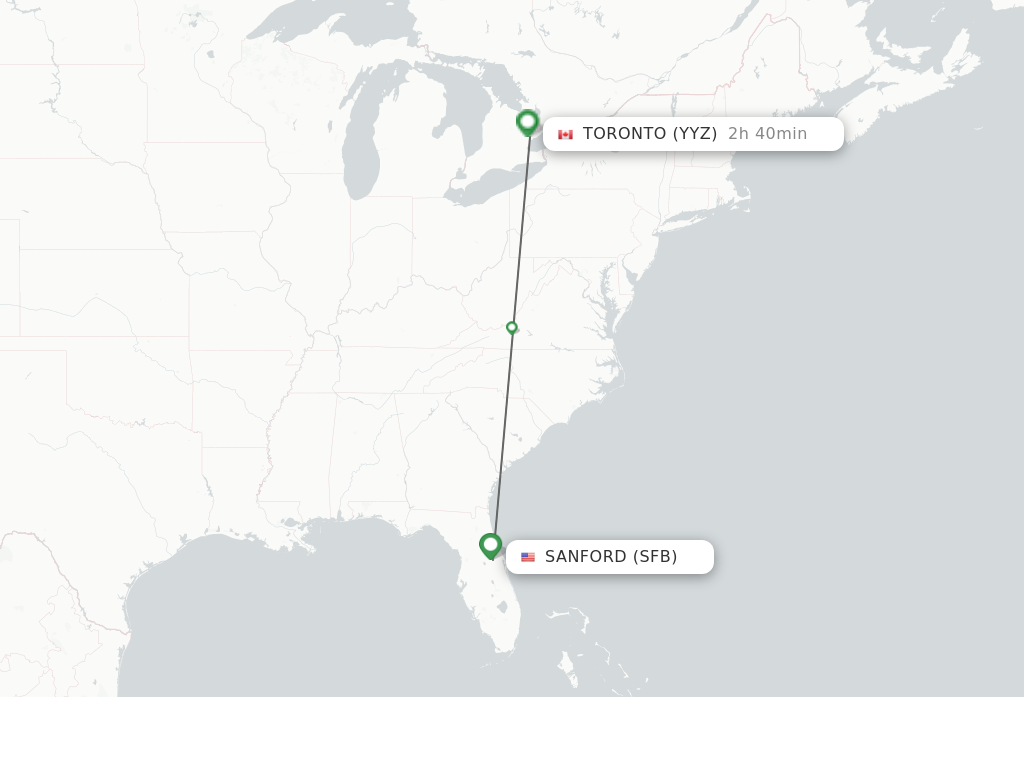 Flights from Orlando to Toronto route map