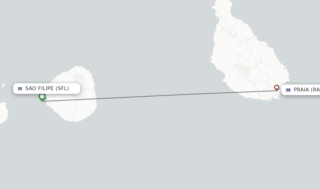 Flights from Sao Filipe to Praia route map