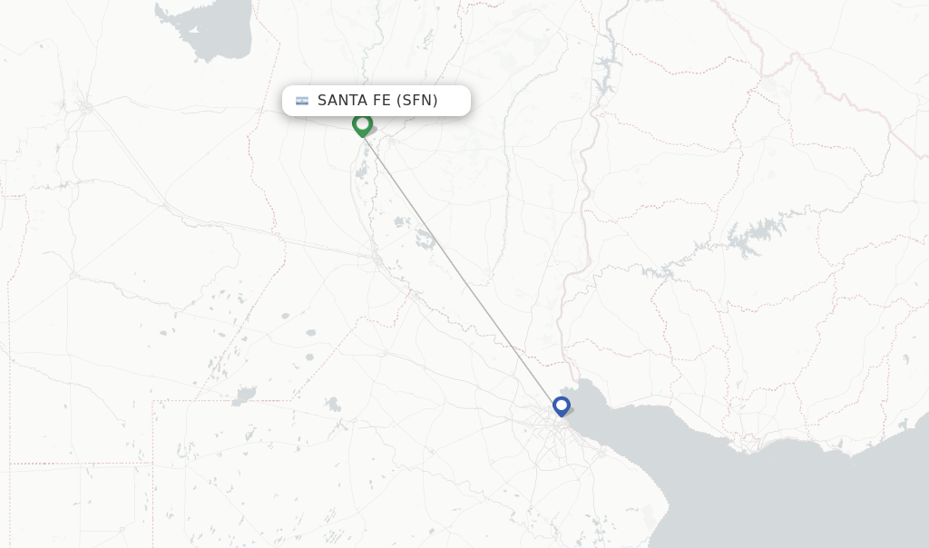 Flights from Santa Fe to Iguazu route map