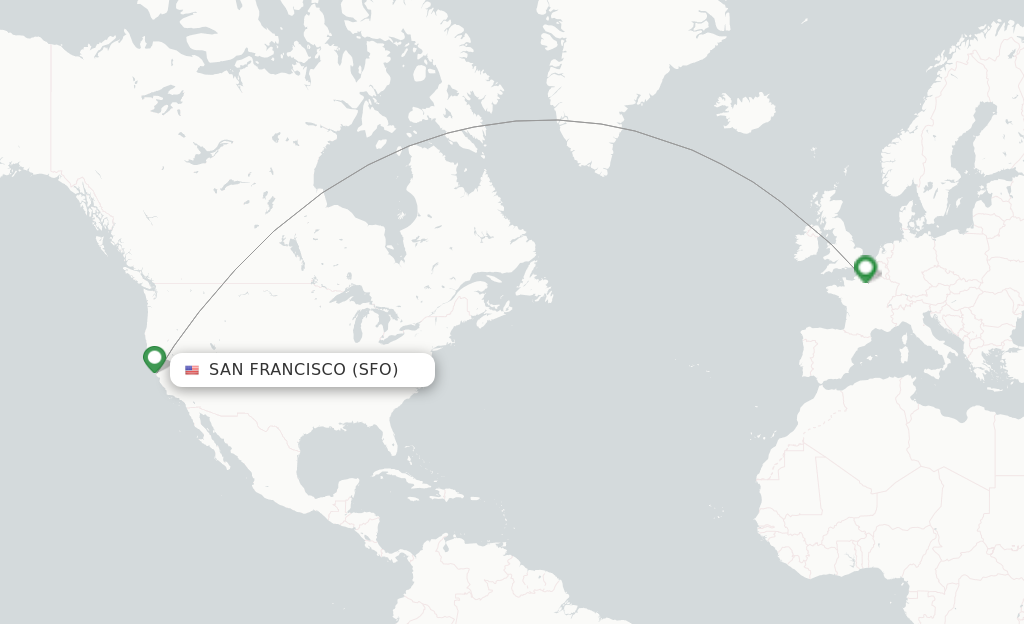 Route map with flights from San Francisco with Air France