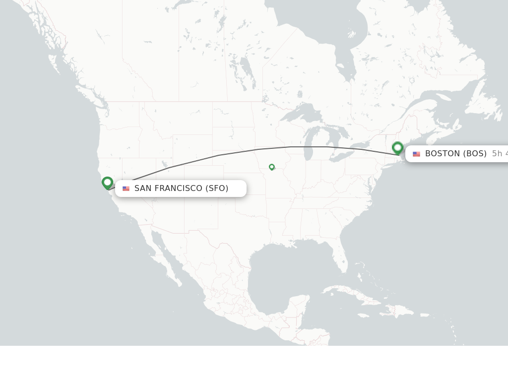 Flights from San Francisco to Boston route map