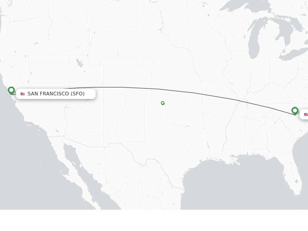 Flights from San Francisco to Charlotte route map