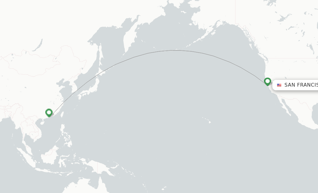 Route map with flights from San Francisco with Cathay Pacific
