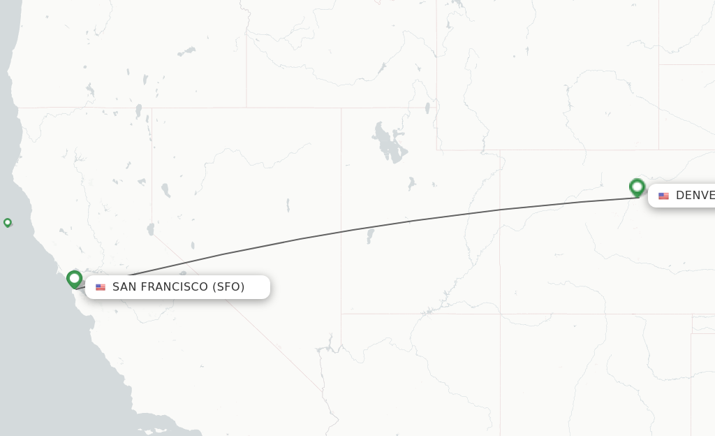 Flights from San Francisco to Denver route map
