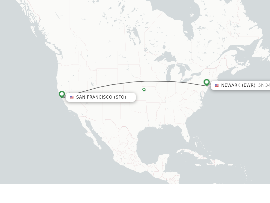 Flights from San Francisco to New York route map