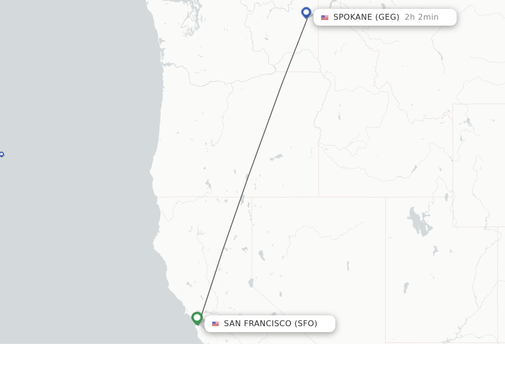 Flights from San Francisco to Spokane route map