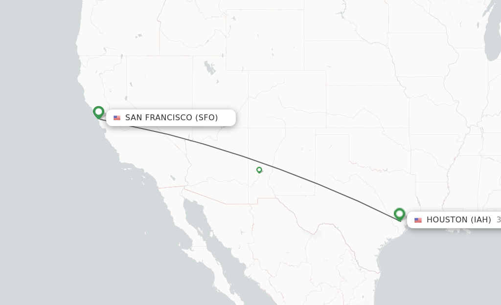 Flights from San Francisco to Houston route map