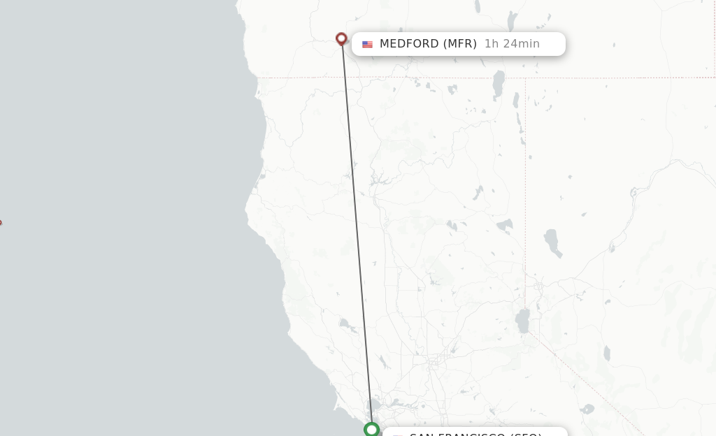Flights from San Francisco to Medford route map