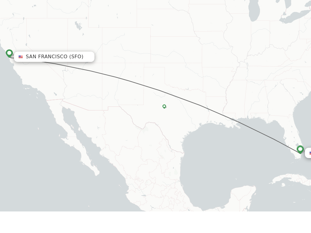 Flights from San Francisco to Miami route map