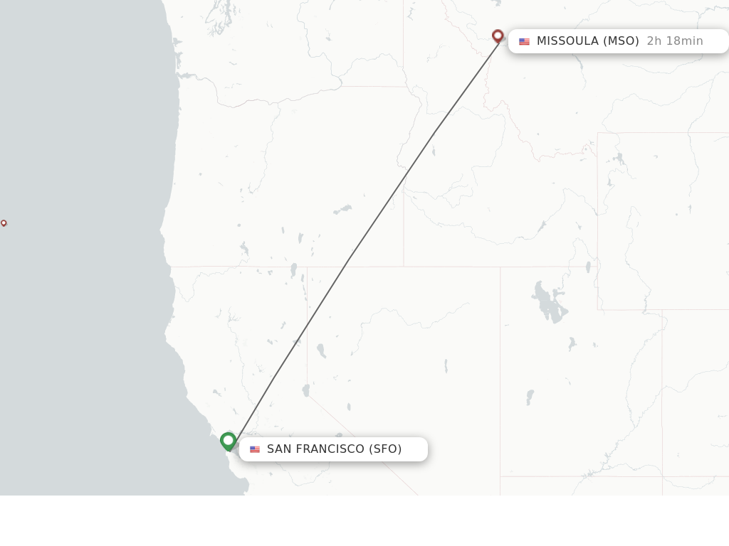 Flights from San Francisco to Missoula route map