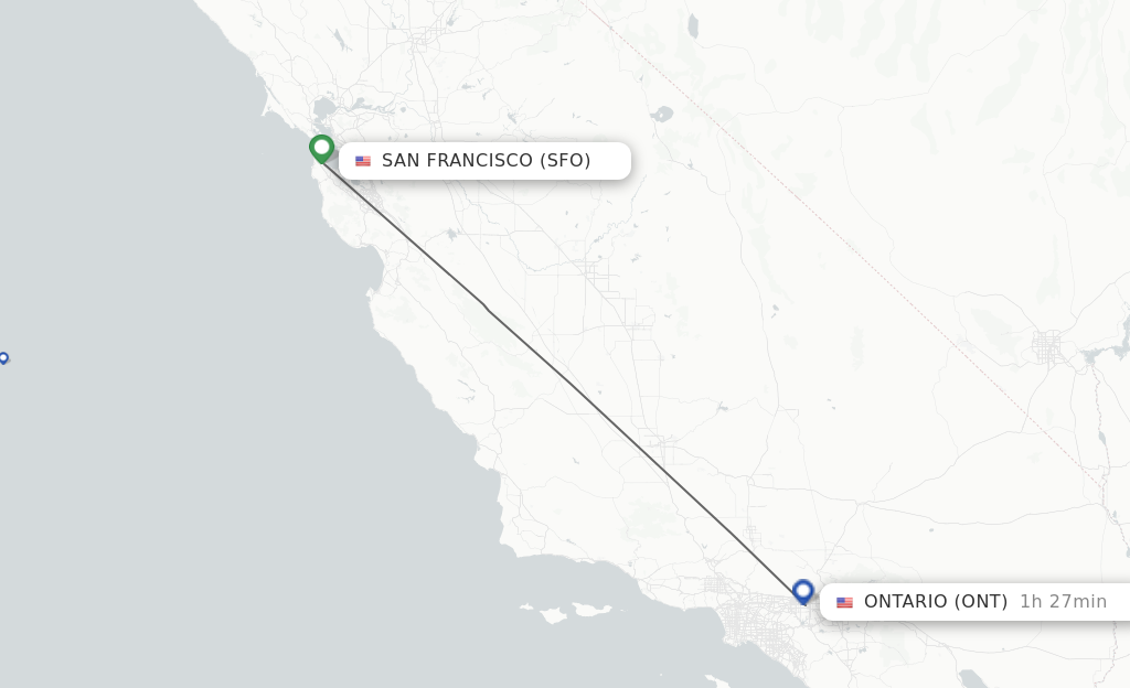 Flights from San Francisco to Ontario route map