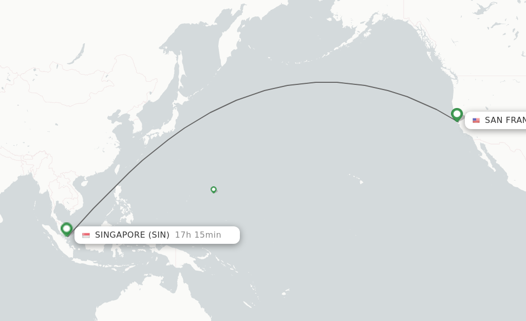 Flights from San Francisco to Singapore route map
