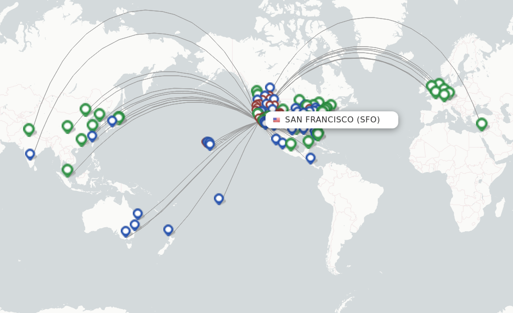 Route map with flights from San Francisco with United