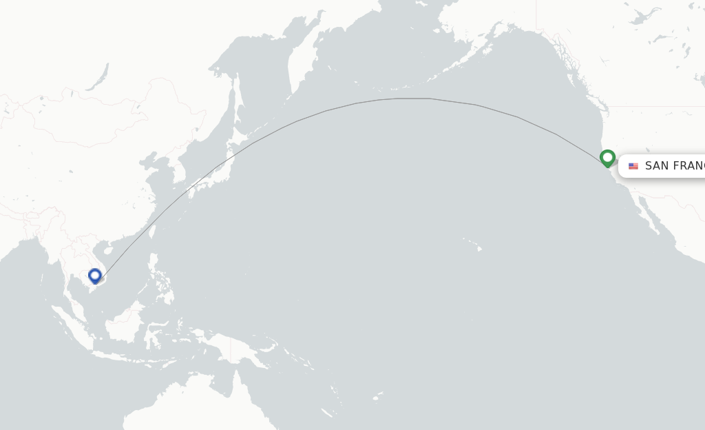 Route map with flights from San Francisco with Vietnam Airlines