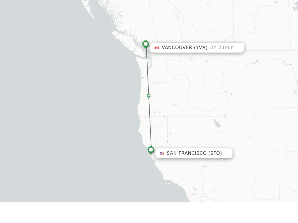 Flights from San Francisco to Vancouver route map