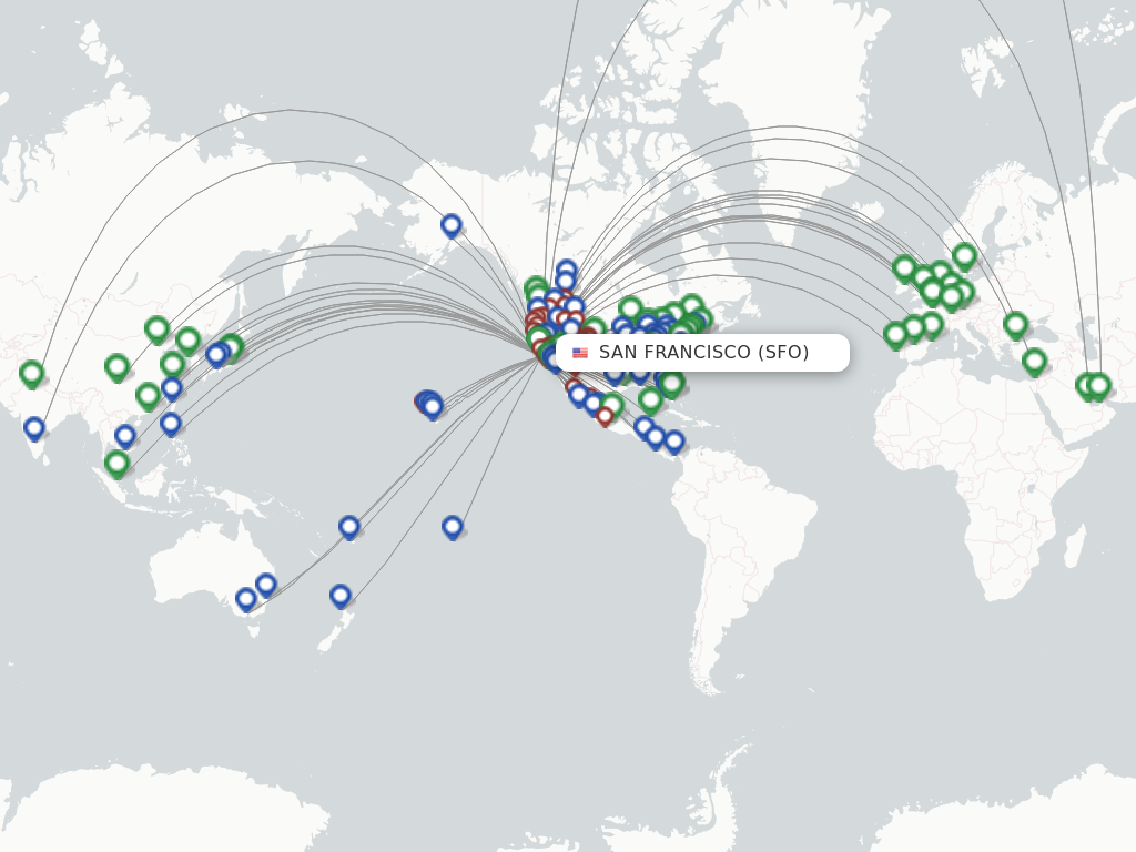Flights from San Francisco to Christchurch route map