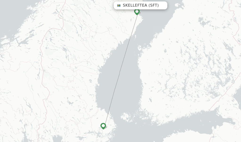 Route map with flights from Skelleftea with SAS