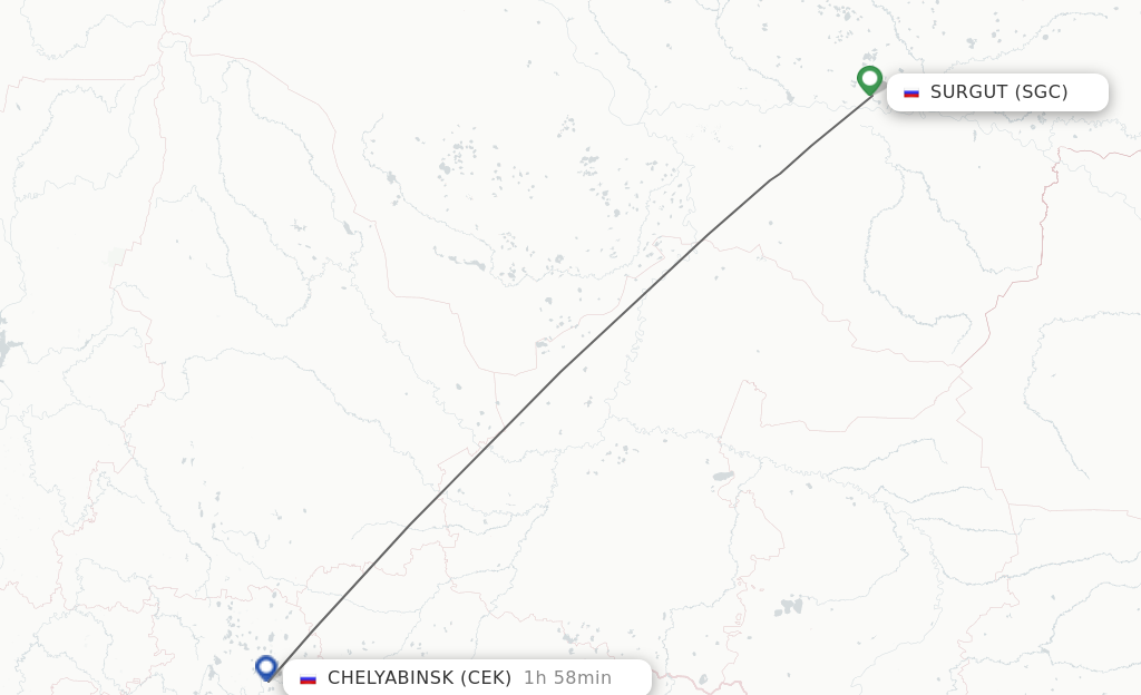 Flights from Surgut to Chelyabinsk route map