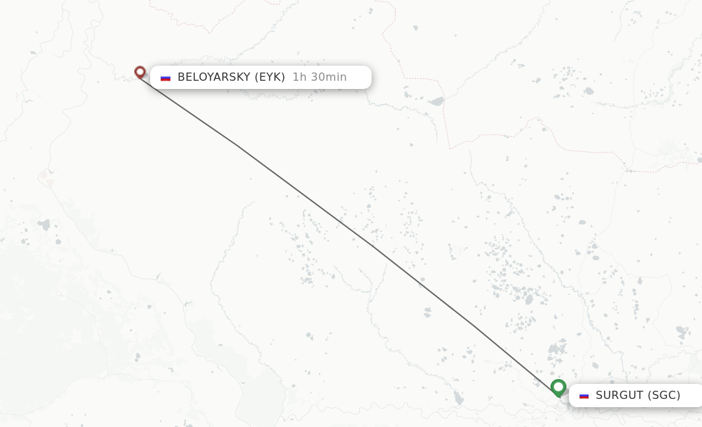 Flights from Surgut to Beloyarsky route map