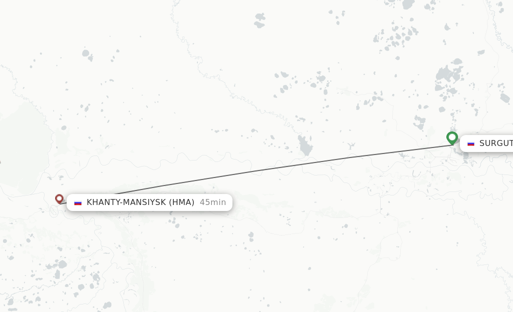 Flights from Surgut to Khanty-Mansiysk route map