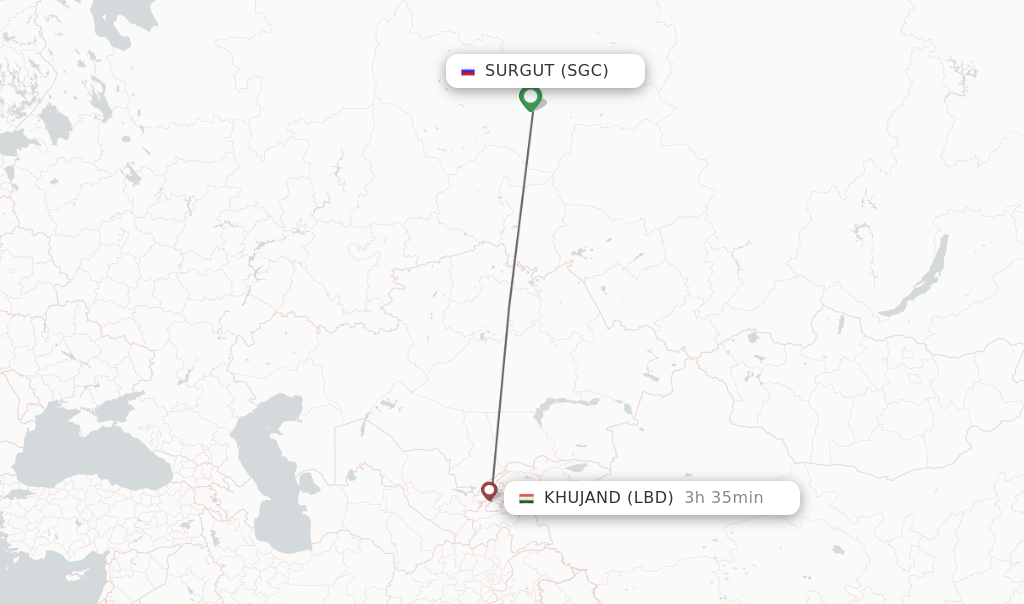 Flights from Surgut to Khujand route map