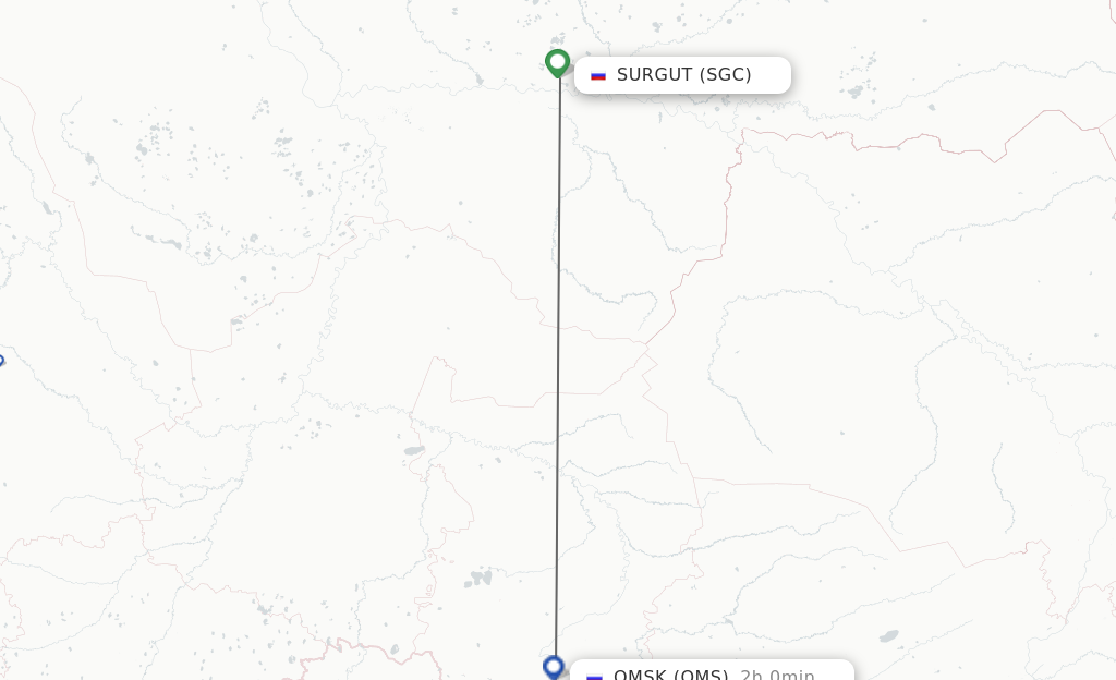 Flights from Surgut to Omsk route map