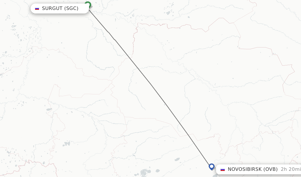 Flights from Surgut to Novosibirsk route map