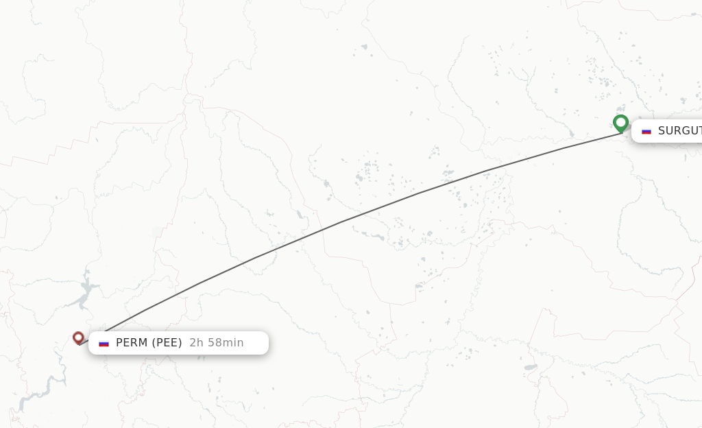 Flights from Surgut to Perm route map