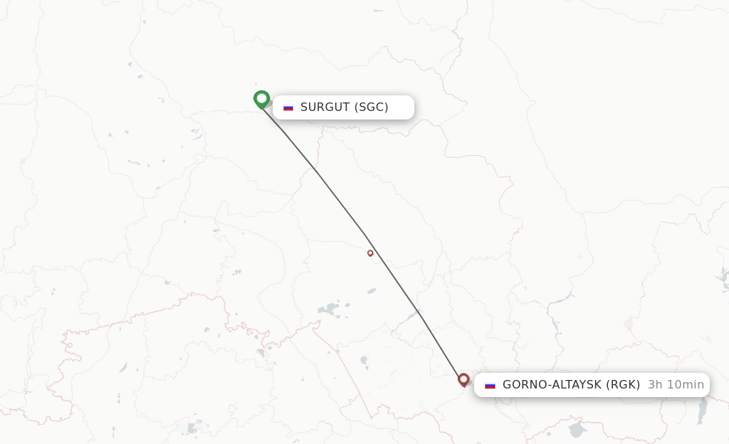 Flights from Surgut to Gorno-Altaysk route map