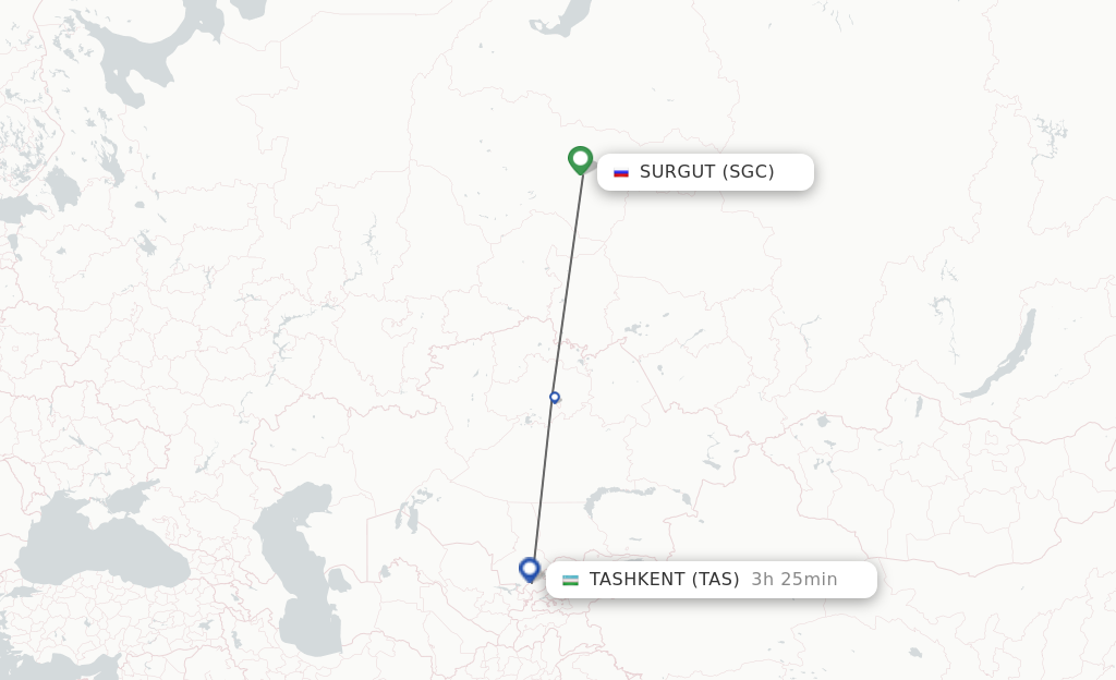 Flights from Surgut to Tashkent route map
