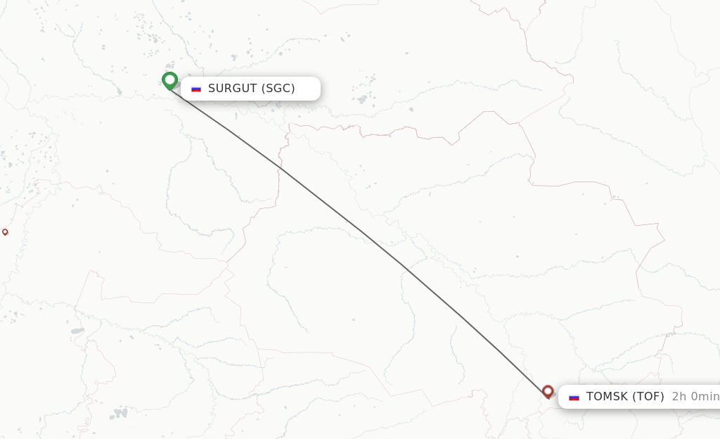 Flights from Surgut to Tomsk route map